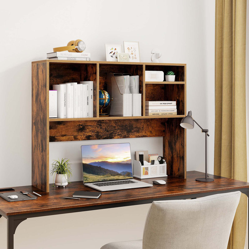 Computer Desktop Bookcase Countertop Storage Bookshelf Organizer with 4 Cubbies Coffee, Coffee