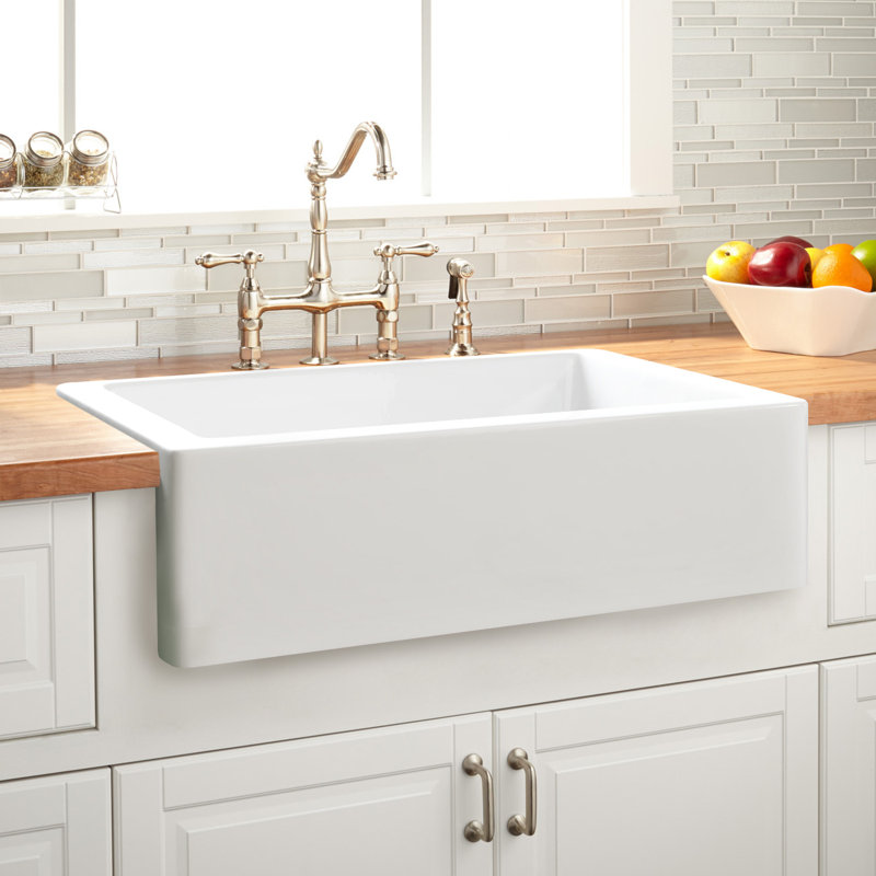 Single Bowl Fireclay Kitchen Sink, 8" H x 30" L x 19" W