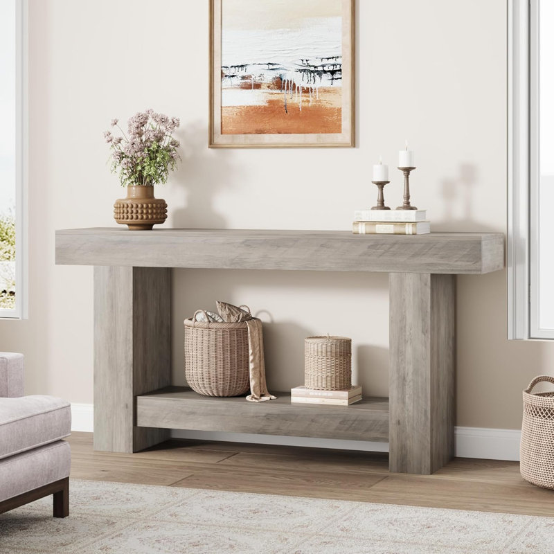 47.24 Inches Long Console Table for Entryway, 2-Tier Large Sofa Table with Storage, Wood Farmhouse Console Table for Living Room, Wooden Entrance Entry Table for Entryway, Hallway