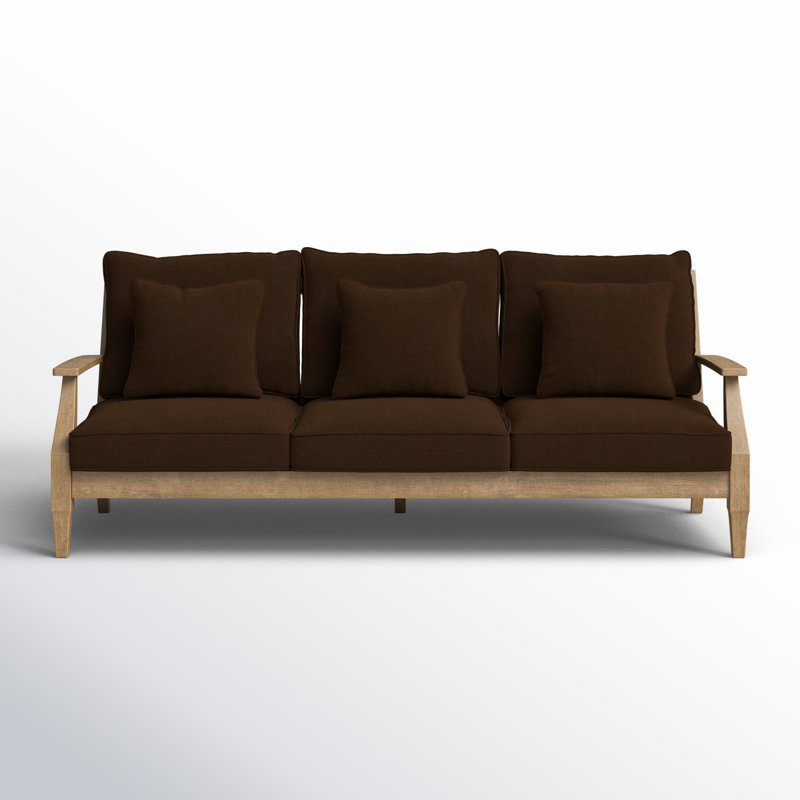 Samya 83'' Wide Outdoor Patio Sofa with Cushions, Natural/Dark Brown