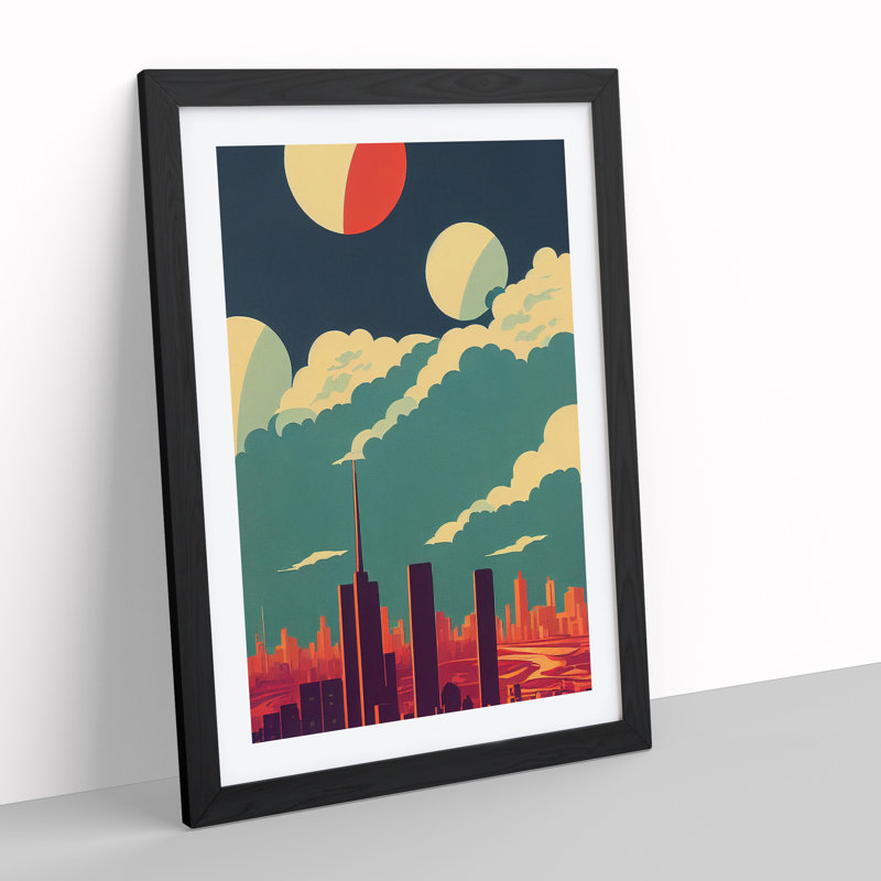 City Skyline Deco No.5 - Single Picture Frame Print, 64cm H x 46cm W x 2cm D, Black