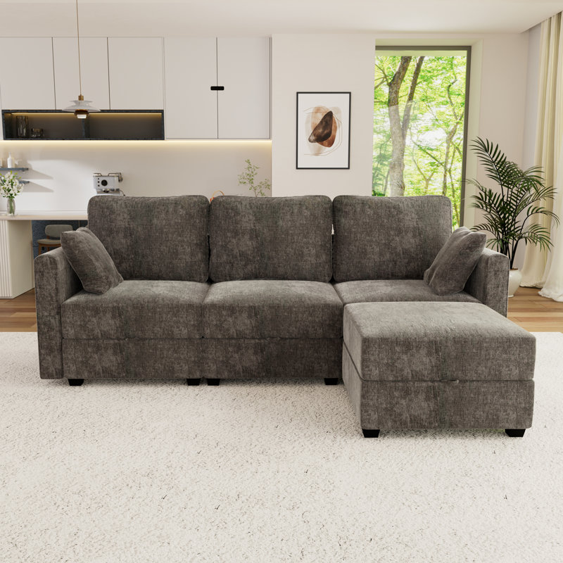 Ensemble de canapé modulaire convertible en L modulaire avec rangement pour le salon, canapé modulaire moderne à 3 places avec repose-pieds mobile