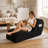61" Upholstered Yoga Chaise Lounge with Storage Pocket, Black-124653708