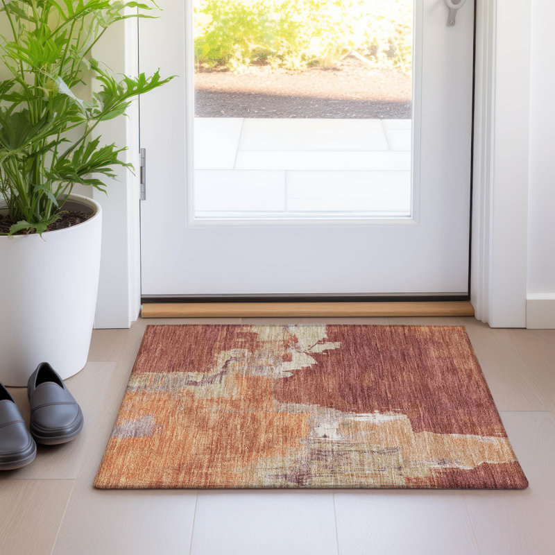 Machine Washable Indoor/Outdoor Christain ACN1335 Paprika Rug, Rectangle 1'8" x 2'6"