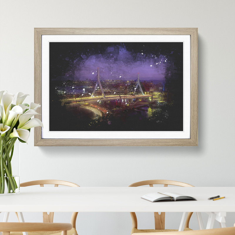 Massachusetts Boston Skyline - Picture Frame Graphic Art, Oak, 27cm H x 36cm W x 2cm D