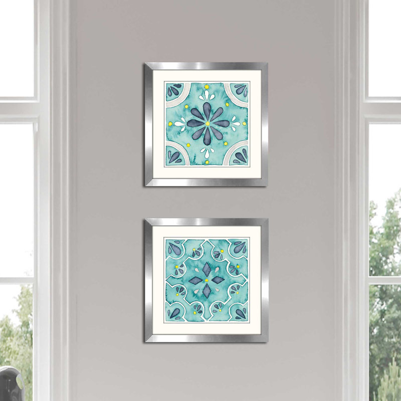 Laura Marshall «Garden Getaway Tile I Teal», impression sous verre