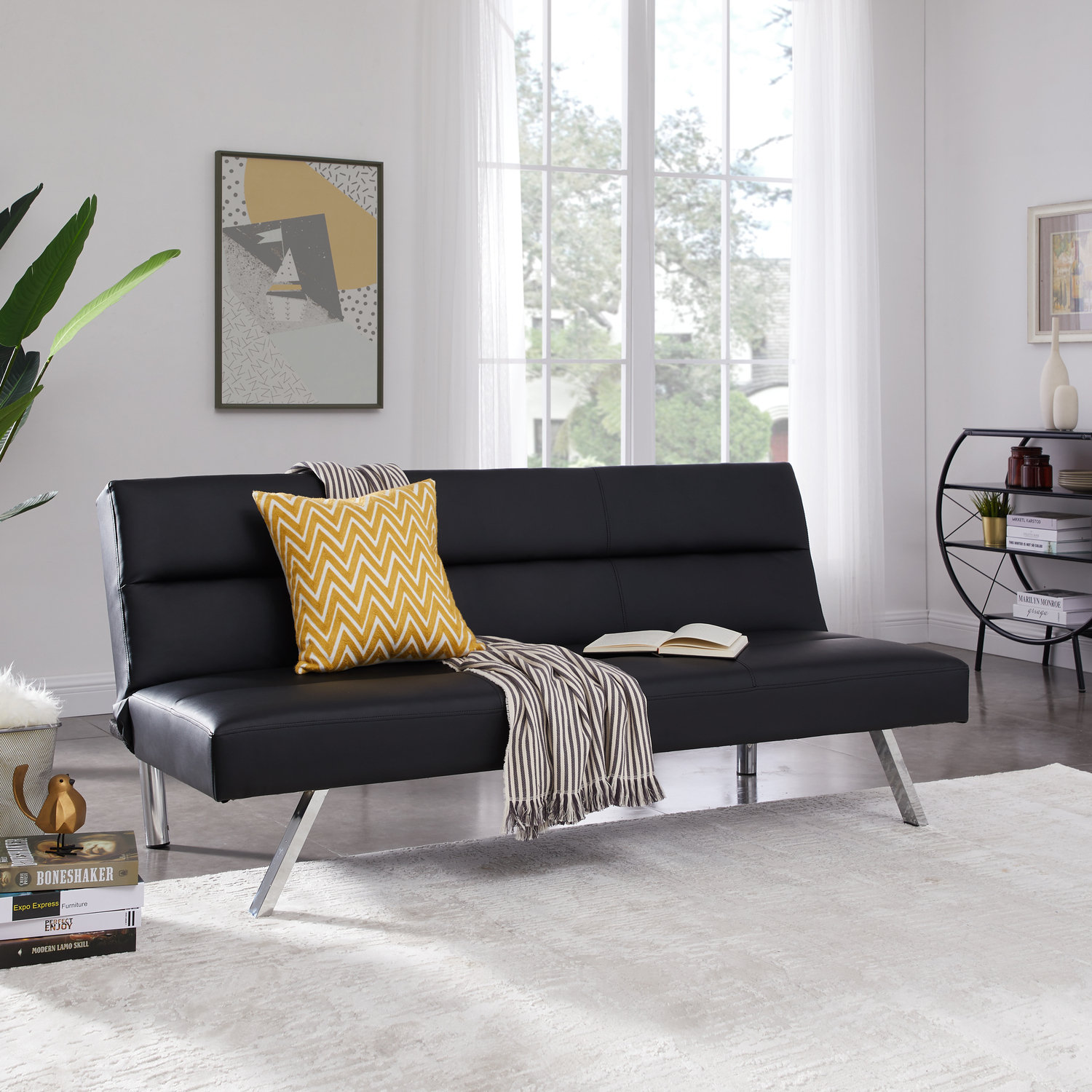 Ebern Designs Bernardine Twin 31.8" Wide Sofa Bed Faux Leather Futon ...
