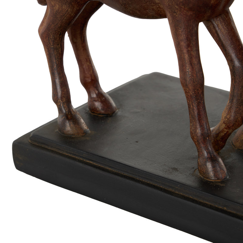 Cole And Grey Ceramic Mom And Baby Horse Sculpture With Black Rectangle Base