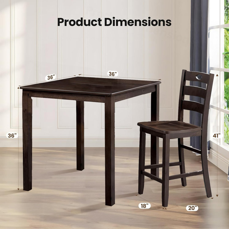 Ensemble de table de salle à manger style transitionnel 5 pièces 1 table et 4 chaises carrées, 36" H x 36" W x 36" D