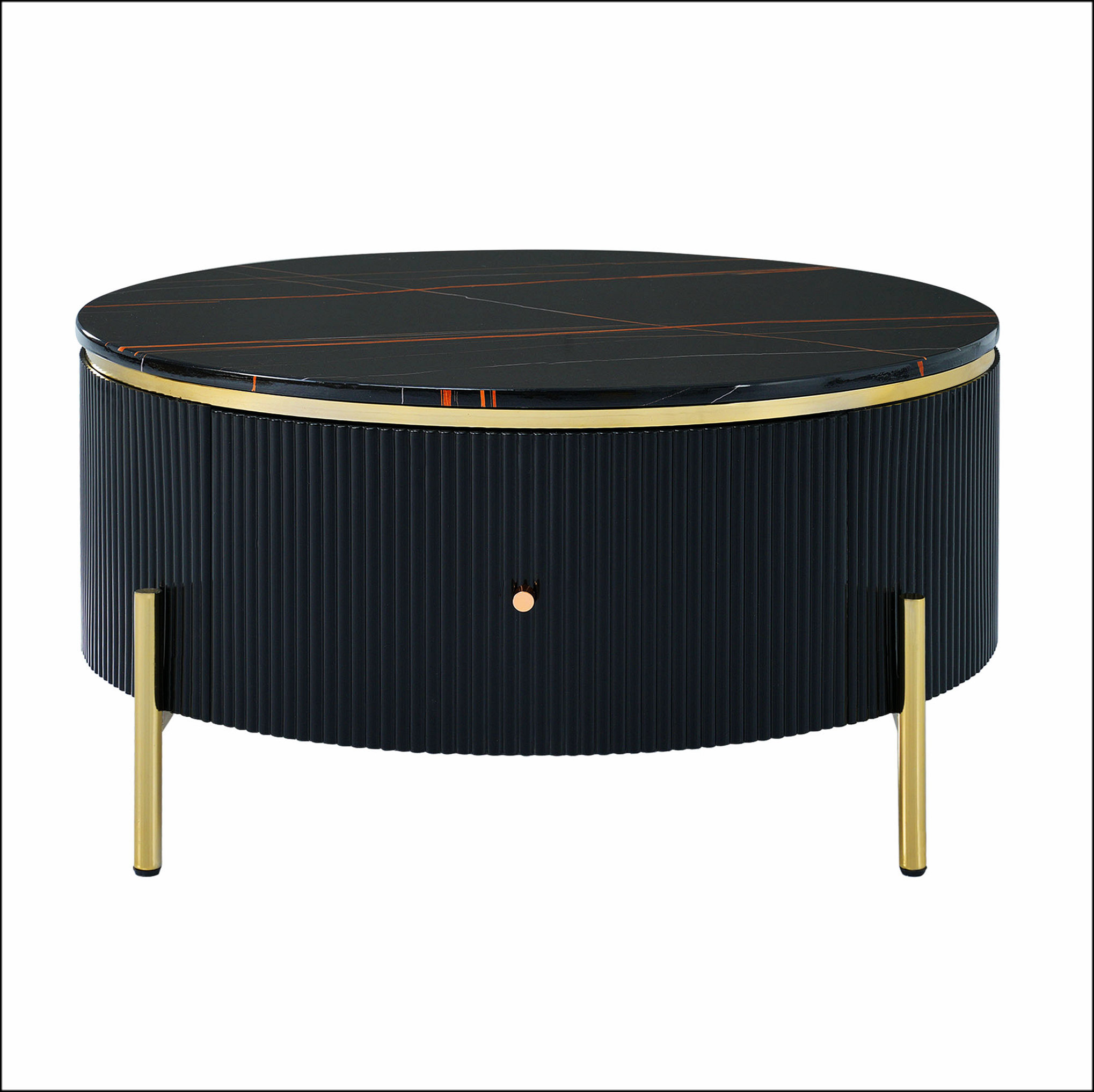 Mercer41 Modern Round Coffee Table with 2 large Drawers Storage Accent ...