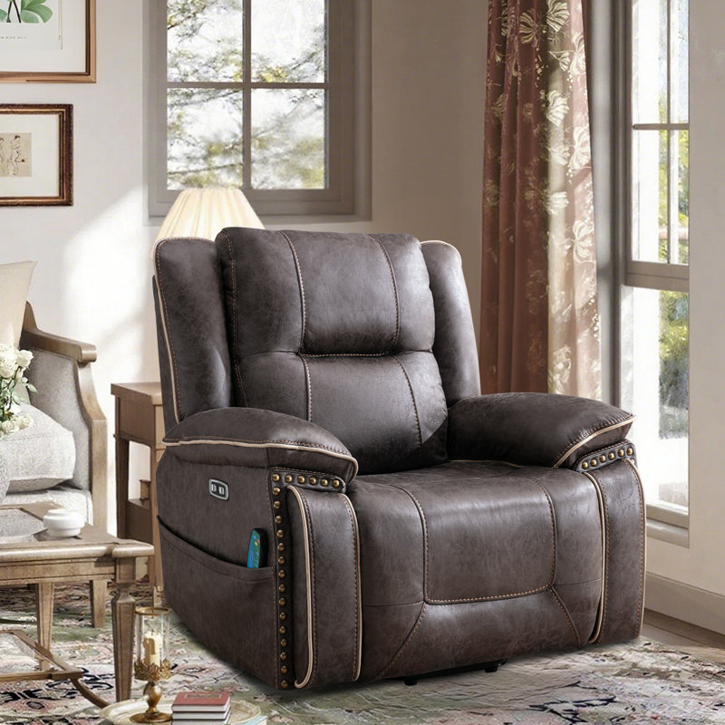 39.9" Wide Vintage Faux Leather Power Lift Assist Massage Heating Recliner Chair with Adjustable Headrest & Hidden Cup Holders & USB Port