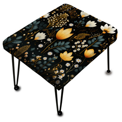 Motif de fougères rétro noir et jaune avec motif de fougères rétro et floral