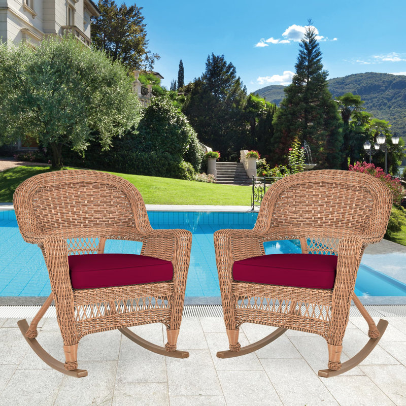 Chaise berçante en osier Raenesha, Miel, Rouge
