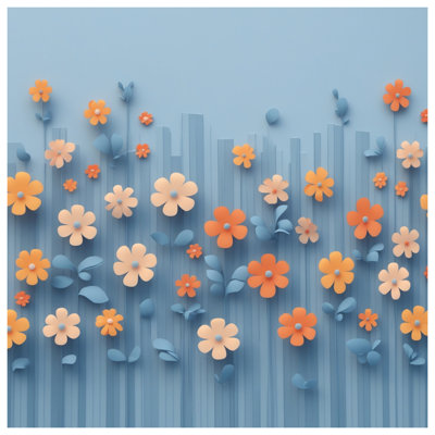 Orange Blue Flowers Quilted Bedspread All Sizes