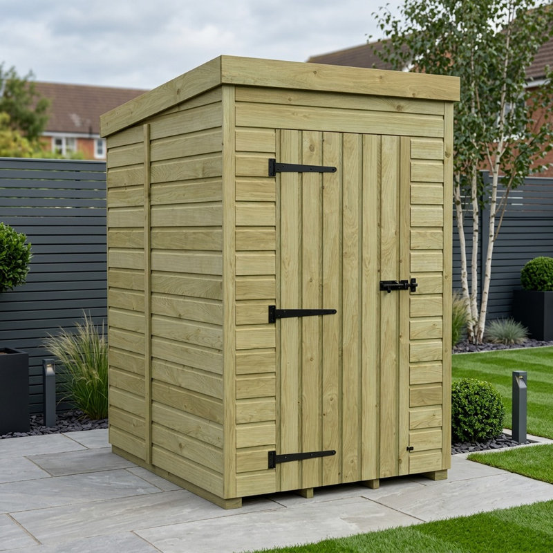 Total Sheds 4ft x 5ft Pent Garden Shed - Single Door - No Windows - Pressure Treated Timber - UK Manufactured