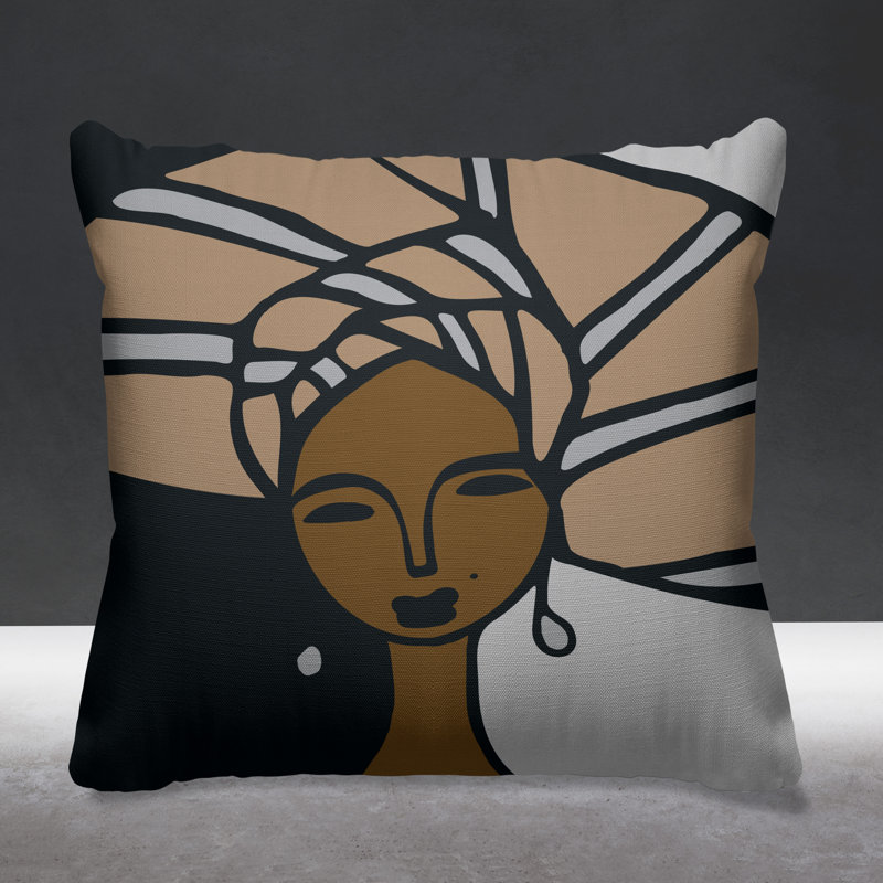Coussin Abike Tribal Abstract, Beige, L 15 po x H 15 po