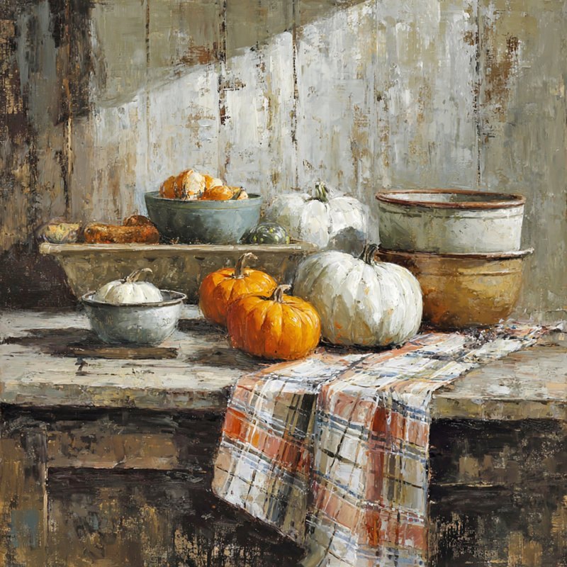 «Rustic Table Pumpkin», art mural sur toile tendue, H 20 po x l 20 po