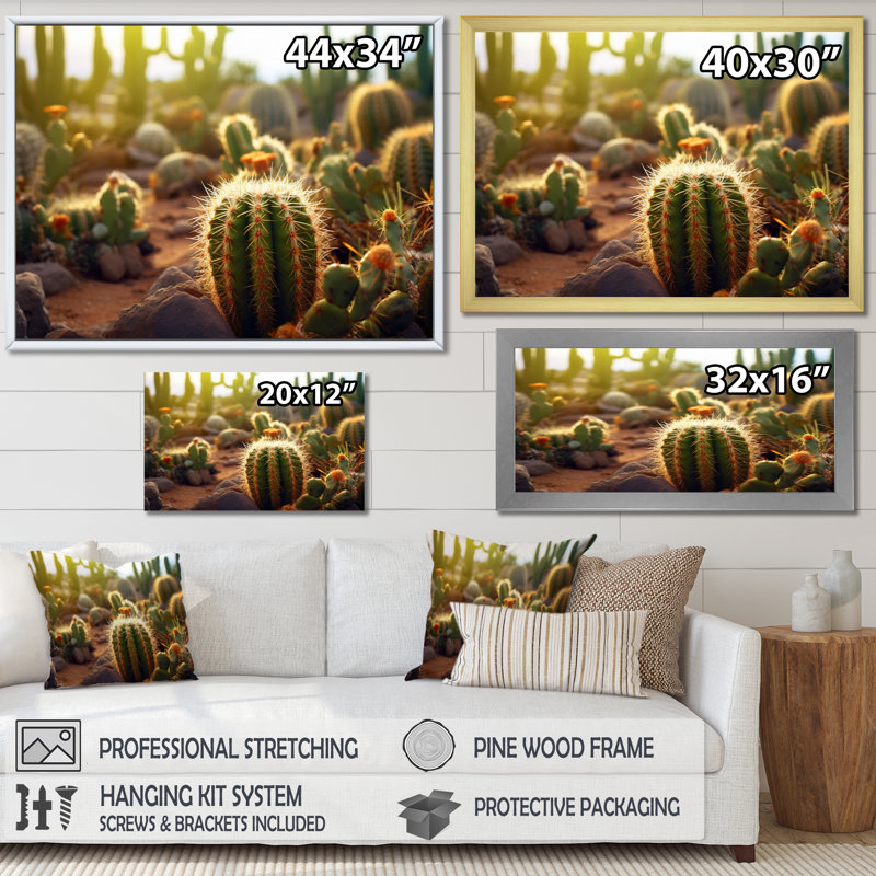 Cactus Perfection Sunrise II - reproduction sur toile, H 30 po x l 40 po x P 1,5 po, Cadre flottant noir