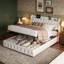 4Ft6 Hydraulic Lift Up Beds, Upholstered Double Bed Frame with Storage and Headboard, Velvet Fabric Platform Bed with LED Lights and Charging-Port for Bedroom, Beige(135X190cm, UK plug)-135723780