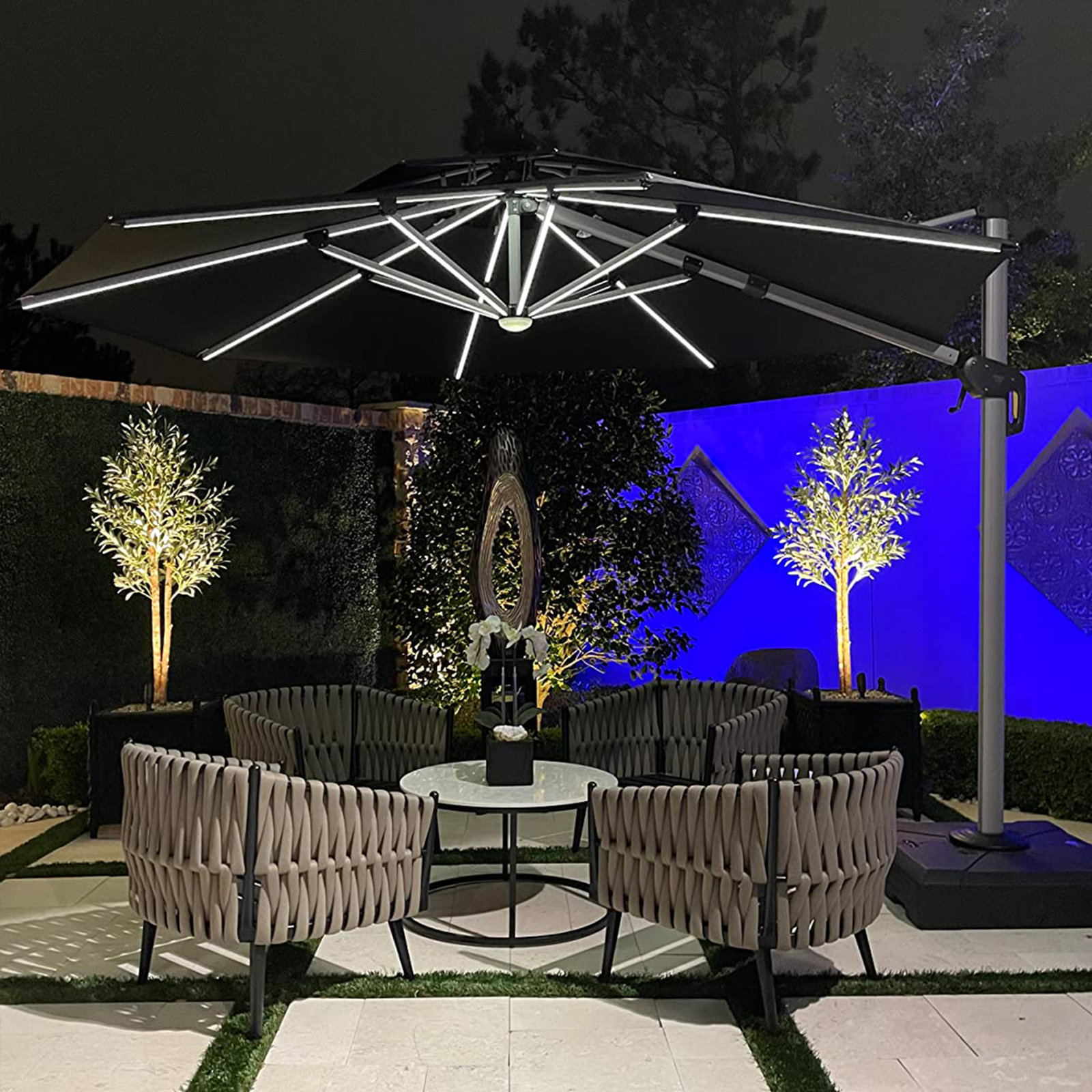 Lillehammer 12' Cantilever Umbrella with Lights, Black
