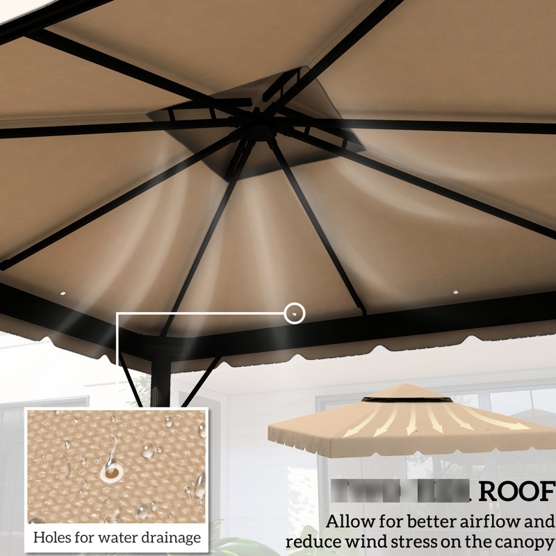 Auvent de remplacement pour abri de jardin 9,8 pi x 9,8 pi, kaki à double aération pour patio, avec auvent