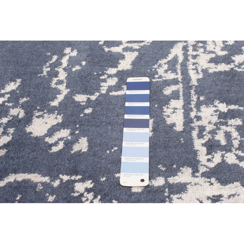 Tapis oriental bleu / blanc Lemuel, Forme Rectangle : 6 pi 5 po x 9 pi 6 po