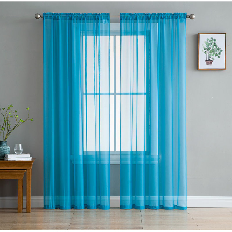 Daxin Sheer Voile Rod Pocket Curtain Panels, 54" W x 95" L, Turquoise Blue
