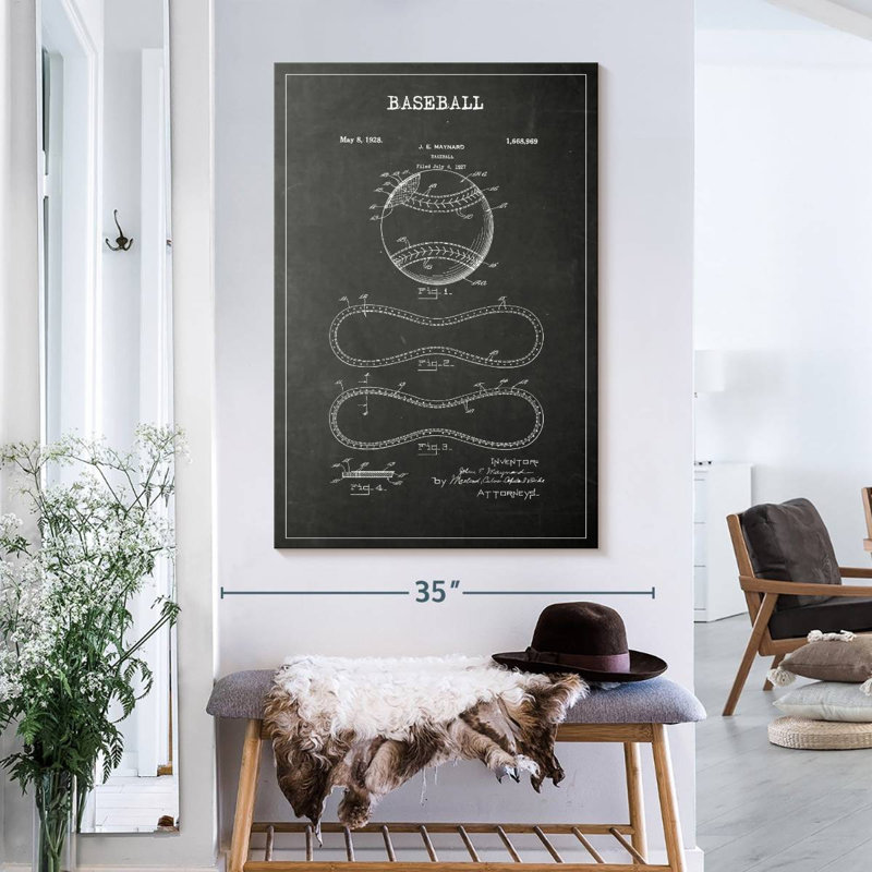 Baseball BW, brevet sur toile, H 26 po x l 39 po x P 1,25 po