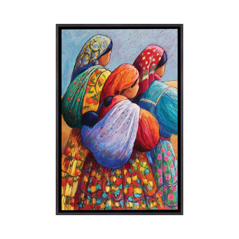 « Les femmes Tarahumara » par Candy Mayer, impression, H 26 po x l 18 po x 1,5 po, Toile avec cadre noir patiné, Pas de tapis