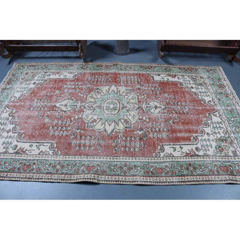 Grand tapis turc Oushak rétro rouge vif pour un décor de salon ou de chambre à coucher organique