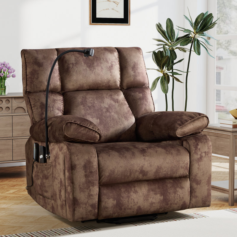 38.98" Wide Power Lift Massage Recliner With Heat, Cup Holders & Phone Stand(Set Of 2), Brown