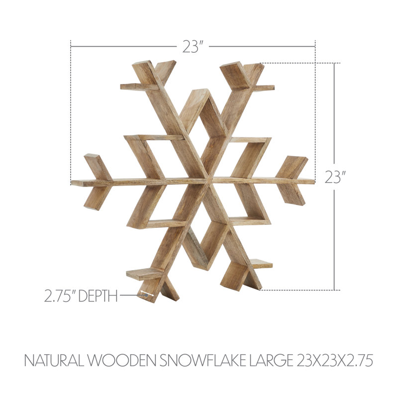 Petit flocon de neige en bois naturel, H 23 po x l 23 po x P 2,75 po