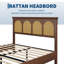 Structure de grand lit en rotin, lit plateforme en bois Boho avec tête de lit en rotin naturel et pied de lit Mid-Century, support de lattes silencieux, aucun sommier requis-2001530200-2001530202