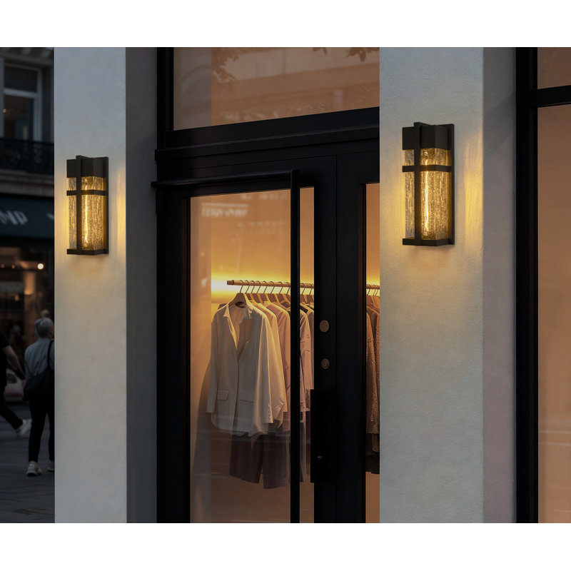 Black Outdoor Wall Sconce with Seeded Glass, E26 Socket
