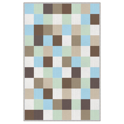 Tapis bleu / brun / blanc Eumeka