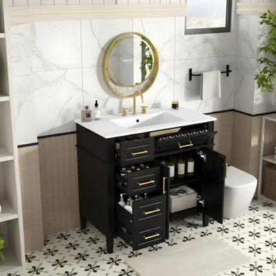 Élégant meuble-lavabo de 36 pouces avec lavabo en céramique