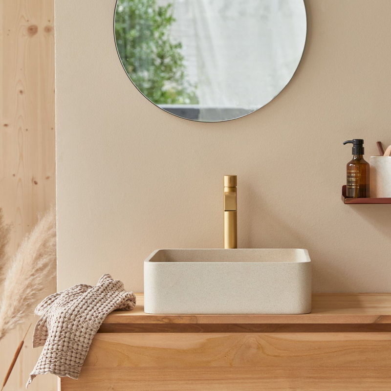 Thais Square Black Terrazzo Bathroom Sink, Cream