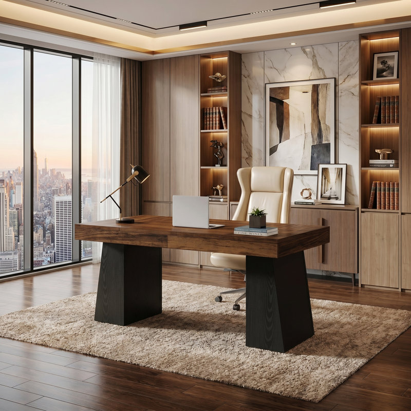 Bureau double caisson Wolbach, Brun foncé / noir