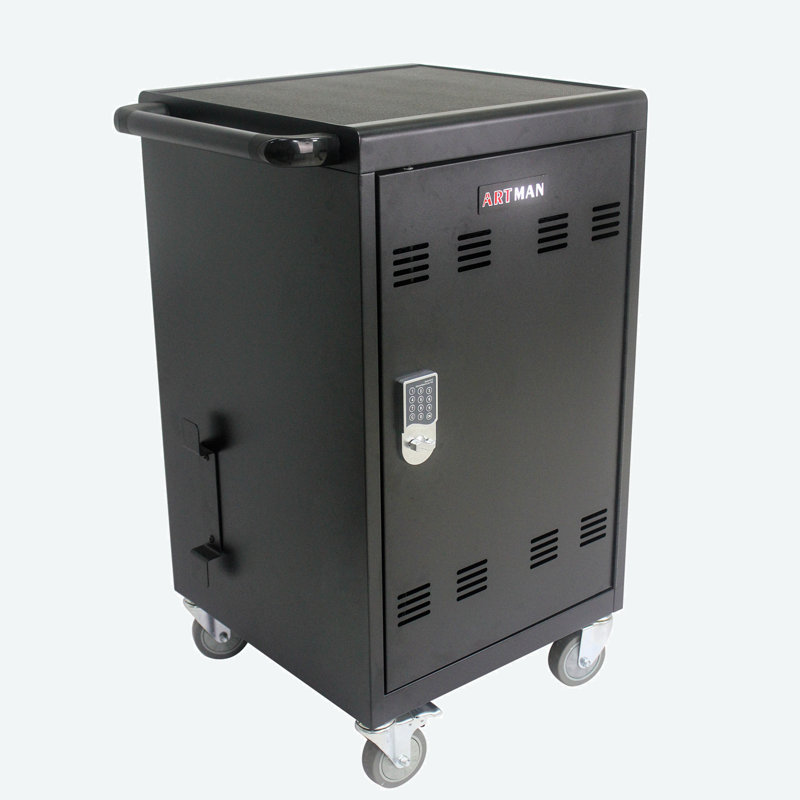 Mobile Charging Cart And Cabinet For Tablets Laptops 30-Device With Combination Lock, Matt Black