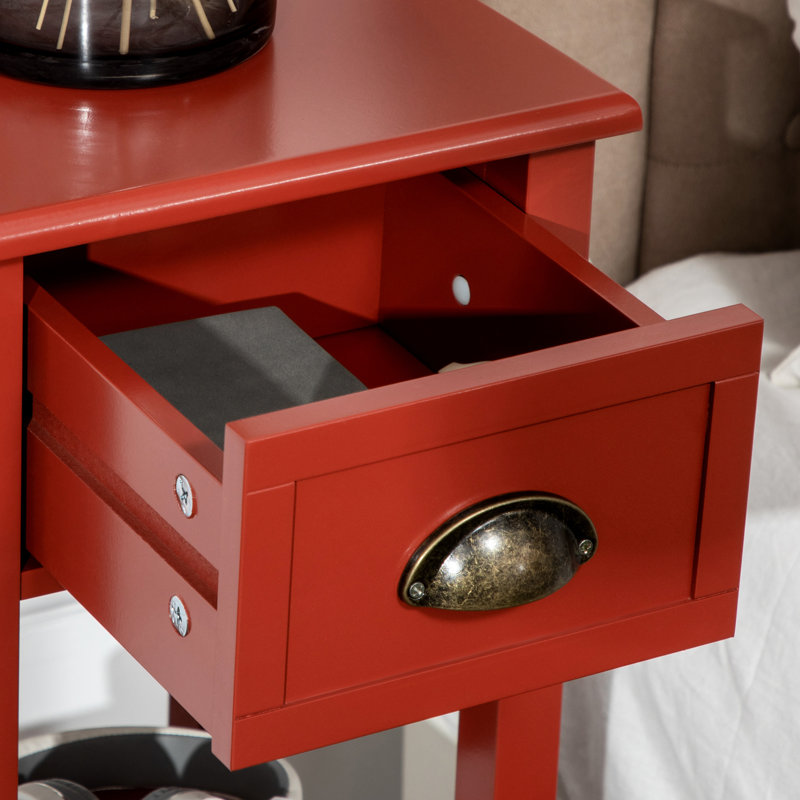 2 Side Table With Drawer In Red, Narrow End For Living & Bedroom. Adds Extra Storage Magazines, Books, Plants, Photos. Elegant Style Suits Any Interior . Constructed From . Features Toppling