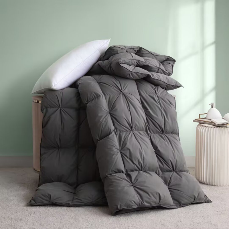 750+ Fill Power Goose Feathers Showunmi with Pinch Pleat Design, Gray, King