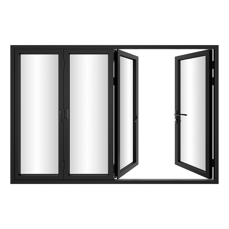 Porte de patio pliante en aluminium noir à 4 panneaux de 120 po avec verre à argon Low-E VersaFold de KaMic VersaFold