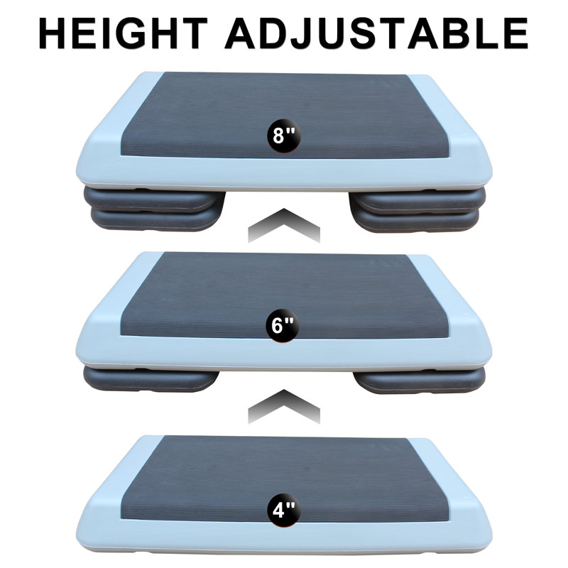 Adjustable Aerobic Stepper - Fitness Exercise Step Platform Trainer With 4 Risers For Home & Gym, Gray