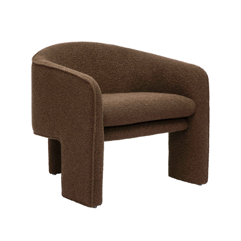 Upholstered Barrel Chair, Brown Boucle