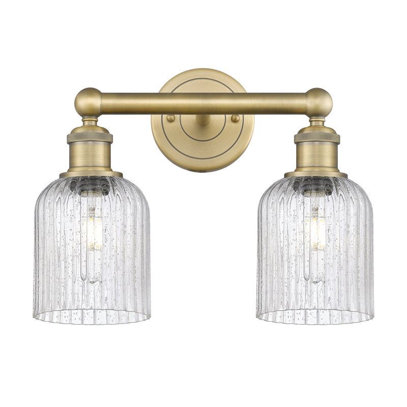 Abat-jour de salle de bain 2 lumières Edison Addeline 14 po, Laiton brossé, Grainé