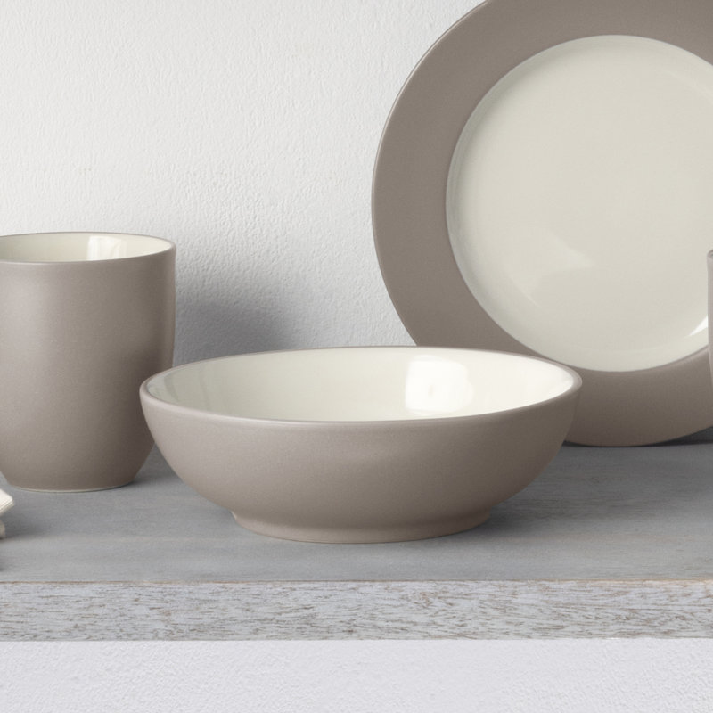 Sand and White Ceramic 4-Piece Matte Breakfast Set