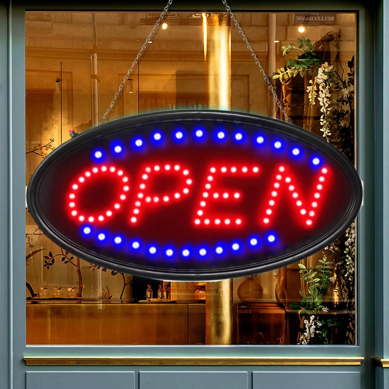 LED Open Sign, Bright High Visibility Advertisement Board Electric Display Sign Flashing Light for Business Walls Window Shop Bar Hotel, Two Modes, 19"x10"