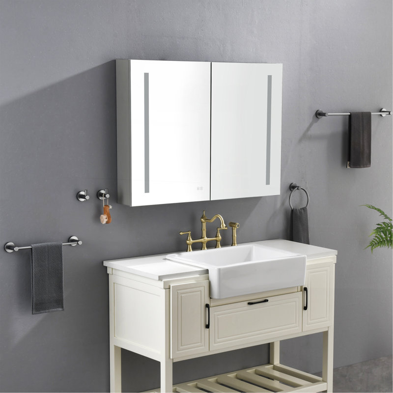 40In. W X 30 In. H LED Large Rectangular Aluminum Alloy Surface Mount Medicine Cabinet With Mirror