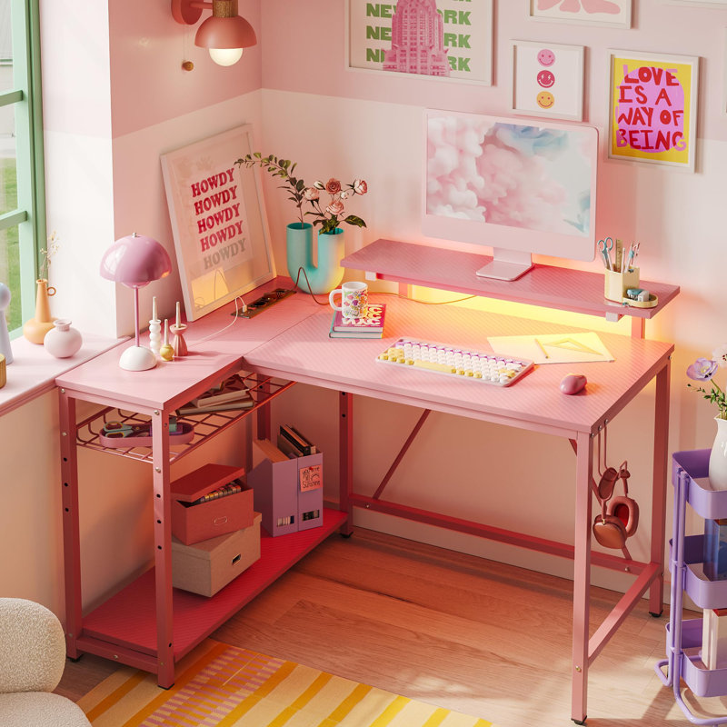 Lippencott L-Shaped Computer Desk, Pink