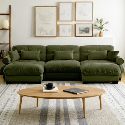 Canapé modulaire en U avec deux repose-pieds mobiles, canapé d'angle moderne à 3 places avec coussins de taille, coussins décoratifs et accoudoirs renforcés, canapé en velours pour le salon